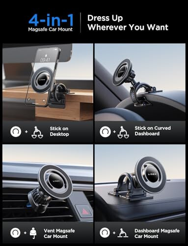 LISEN Fits MagSafe Car Mount Strong Magnetic Phone Holder for Car Magsafe, Dashboard Vent iPhone Car Mount Holder Car Accessories for iPhone 15 12 13 14 Pro - 5