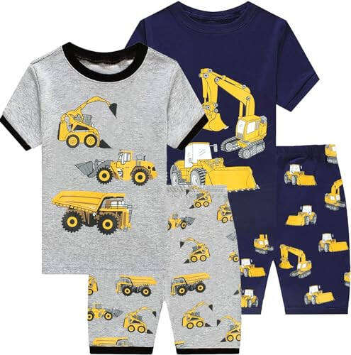 Little Boys Pajamas 100% Cotton Fire Truck Sleepwear Baby Boy 4 Pcs Summer Pjs Kids Short Sets Toddler Jammies Clothes - 36