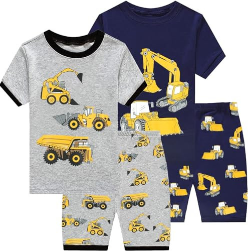 Little Boys Pajamas 100% Cotton Fire Truck Sleepwear Baby Boy 4 Pcs Summer Pjs Kids Short Sets Toddler Jammies Clothes - 29