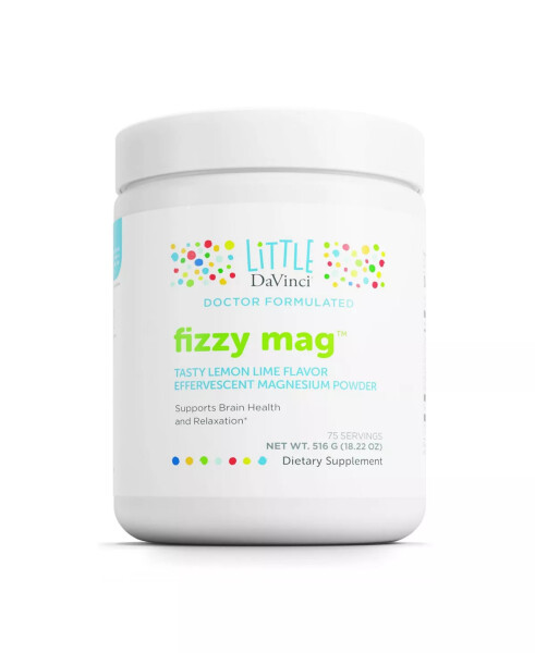 Little DaVinci Fizzy Mag - Effervescent Magnesium Supplement for Kids to Support Brain Health, Relaxation and Behavior - With Calcium, Riboflavin, and More - Lemon Lime Flavor - 516 g, 75 Servings No Color - 1