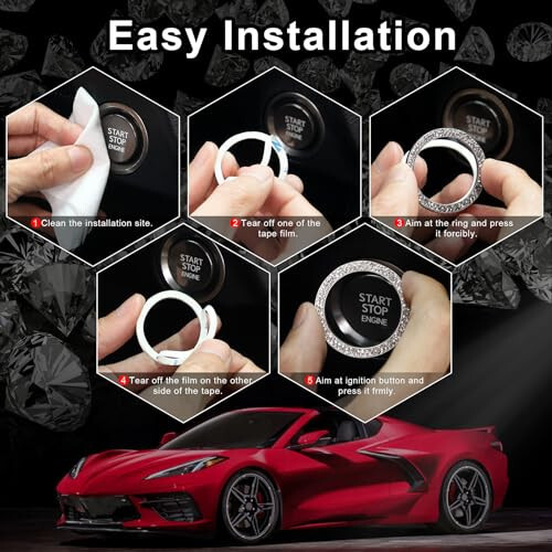 LivTee 2 PCS Crystal Double Rhinestone Car Engine Start Stop Decoration Ring, Bling Car Interior Accessories for Women, Push to Start Button Cover/Sticker, Key Ignition & Knob Bling Ring, White - 3