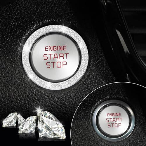 LivTee 2 PCS Crystal Double Rhinestone Car Engine Start Stop Decoration Ring, Bling Car Interior Accessories for Women, Push to Start Button Cover/Sticker, Key Ignition & Knob Bling Ring, White - 6