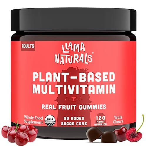 Llama Naturals Gerçek Meyveli Sakız Vitaminleri Yetişkinler İçin, Eklenmiş Şeker Kamışı Yok, Vegan Sakızlı Multivitamin, Organik, Bitki Bazlı, Tam Gıda, Kadın ve Erkekler İçin, 120 Adet (30 Günlük Doz) Vişne - 1