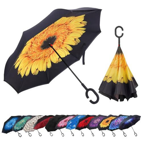 LLanxiry Umbrella, Inverted Reverse Upside Down Umbrellas with C-Shaped Handle, Anti-UV Waterproof Rain Umbrella for Women and Men - 7