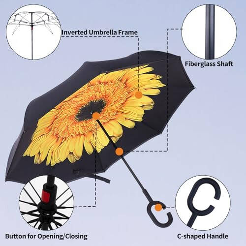 LLanxiry Umbrella, Inverted Reverse Upside Down Umbrellas with C-Shaped Handle, Anti-UV Waterproof Rain Umbrella for Women and Men - 2