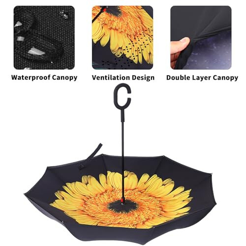 LLanxiry Umbrella, Inverted Reverse Upside Down Umbrellas with C-Shaped Handle, Anti-UV Waterproof Rain Umbrella for Women and Men - 3