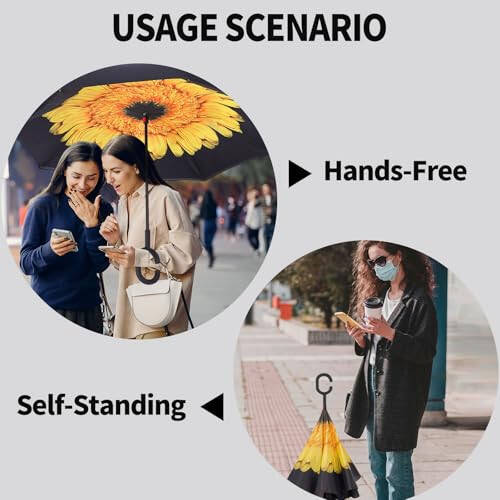 LLanxiry Umbrella, Inverted Reverse Upside Down Umbrellas with C-Shaped Handle, Anti-UV Waterproof Rain Umbrella for Women and Men - 4