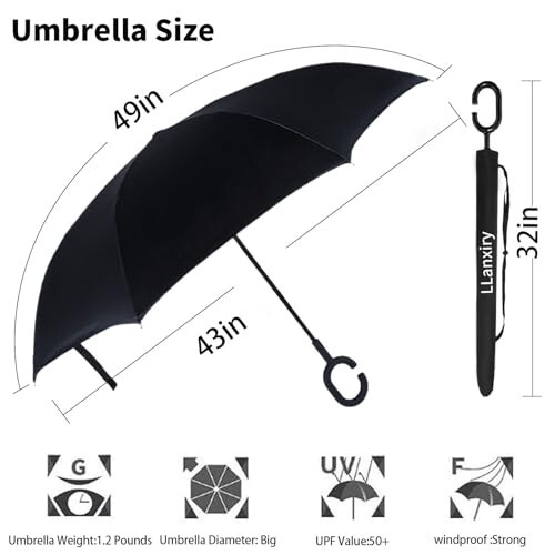 LLanxiry Umbrella, Inverted Reverse Upside Down Umbrellas with C-Shaped Handle, Anti-UV Waterproof Rain Umbrella for Women and Men - 5