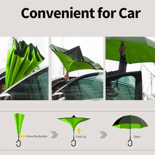 LLanxiry Umbrella, Inverted Reverse Upside Down Umbrellas with C-Shaped Handle, Anti-UV Waterproof Rain Umbrella for Women and Men - 6