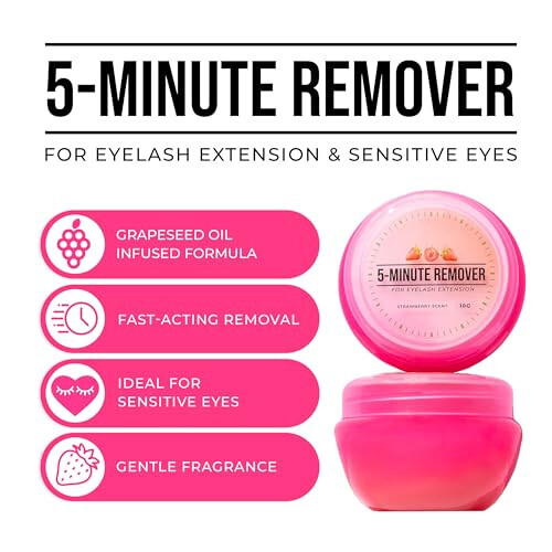 LLBA Lash Gel Remover for Professional Eyelash Extensions 15ml - Dissolves Powerful Eyelash Extension Glue - Low Irritation Cream for Sensitive Skin (Strawberry) - 2