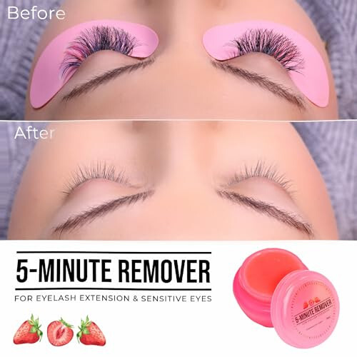 LLBA Lash Gel Remover for Professional Eyelash Extensions 15ml - Dissolves Powerful Eyelash Extension Glue - Low Irritation Cream for Sensitive Skin (Strawberry) - 5