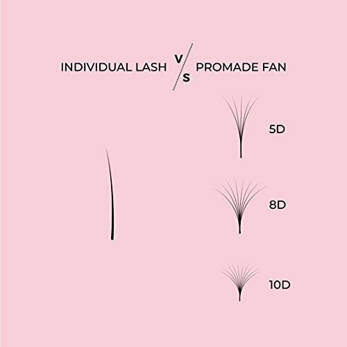 LLBA Promade Mix 1500 Fans | Handmade Volume Eyelashes | Multi Selections From 5D To 12D | C CC D Curl | Thickness 0.03~0.1 mm | 9-18mm Length | Long Lasting | Easy Application 8D-0.05 CC 9-14mm - 3