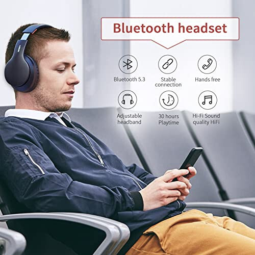 LOBKIN Bluetooth Headphones Over Ear, Wireless Noise Cancelling Headphones with Microphone, HiFi Stereo Foldable Wireless Headset with Deep Bass, MultiPoint Connection for Home Travel (Black) - 3