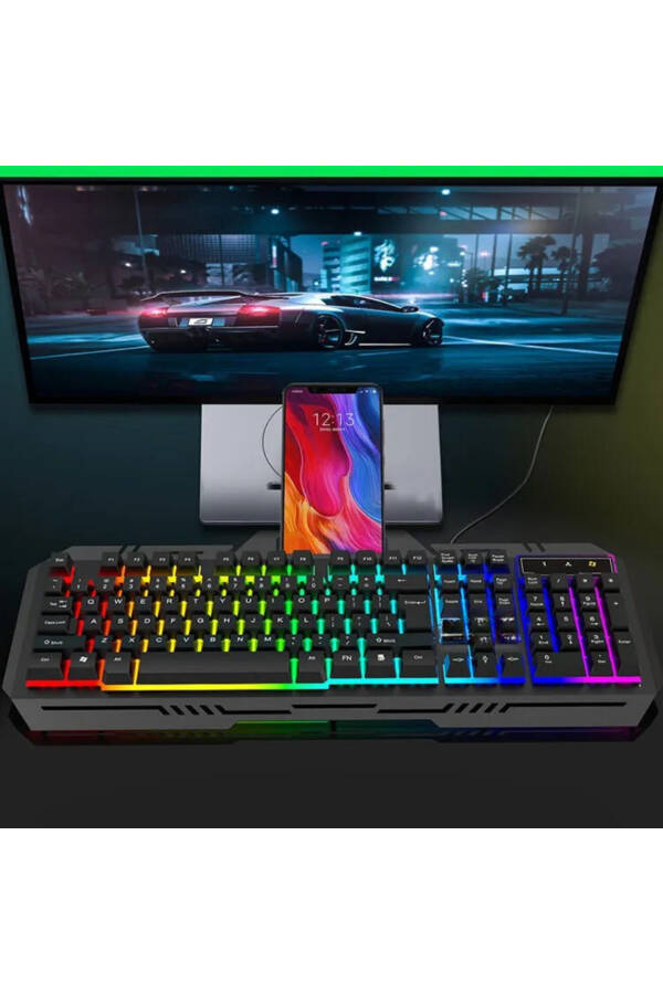 LOBO Rainbow Gaming Keyboard Mouse Set Wired USB 2-in-1 Gaming Set - 5