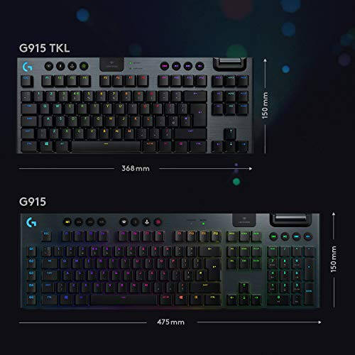 Logitech G915 TKL Tenkeyless Lightspeed Simsiz RGB Mexanik O'yin Klaviaturasi, Past Profil Kalitlarini Tanlash, Lightsync RGB, Ilg'or Simsiz va Bluetooth Qo'llab-quvvatlash - Chiziqli - 6