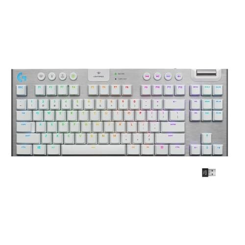 Logitech G915 TKL Tenkeyless Lightspeed Simsiz RGB Mexanik O'yin Klaviaturasi, Pastki Profil Kalit Variantlari, Lightsync RGB, Ilg'or Simsiz va Bluetooth Qo'llab-quvvatlashi - Teginishli, Oq - 1