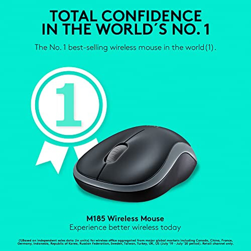 Logitech M185 Wireless Mouse, 2.4GHz with USB Mini Receiver, 12-Month Battery Life, 1000 DPI Optical Tracking, Ambidextrous PC/Mac/Laptop - Swift Gray - 8