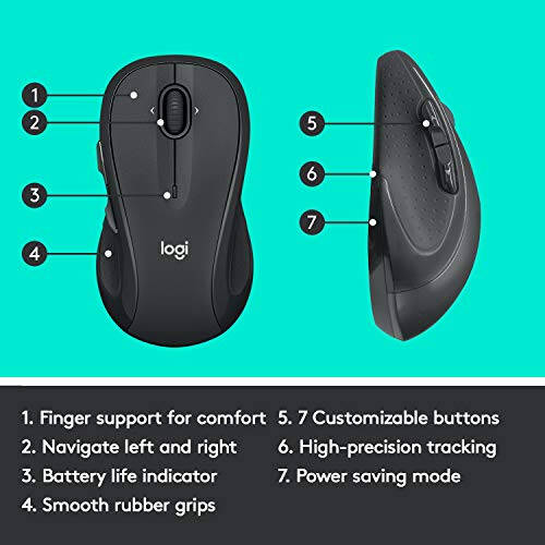 Logitech M510 Wireless Computer Mouse for PC with USB Unifying Receiver - Graphite - 5