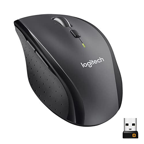 Logitech M705 Marathon Wireless Mouse, 2.4 GHz USB Unifying Receiver, 1000 DPI, 5-Programmable Buttons, 3-Year Battery, Compatible with PC, Mac, Laptop, Chromebook - Black - 1