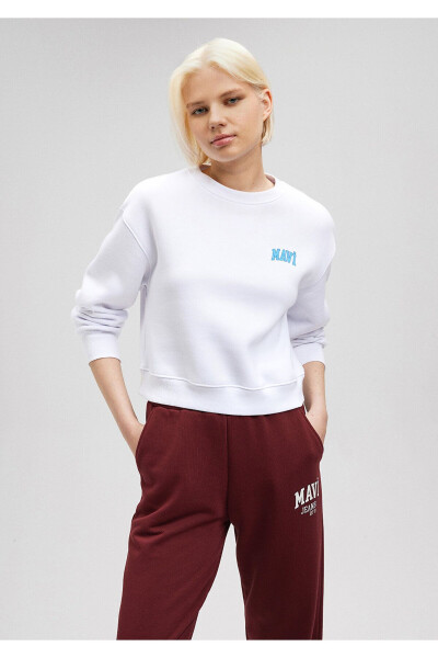 Logo Baskılı Beyaz Crop Sweatshirt 1611601-620 - 14