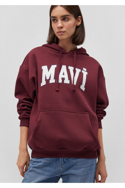 Logo Baskılı Kapüşonlu Bordo Sweatshirt 1600361-85493 - 1