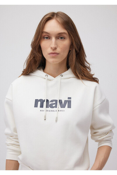 Logo Baskılı Kapüşonlu Ekru Sweatshirt 168334-81964 - 24