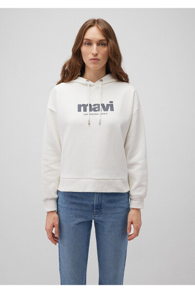 Logo Baskılı Kapüşonlu Ekru Sweatshirt 168334-81964 - 25