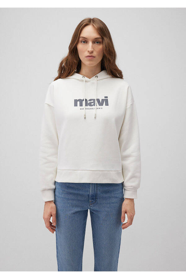 Logo Baskılı Kapüşonlu Ekru Sweatshirt 168334-81964 - 25