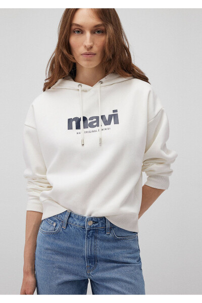 Logo Baskılı Kapüşonlu Ekru Sweatshirt 168334-81964 - 15