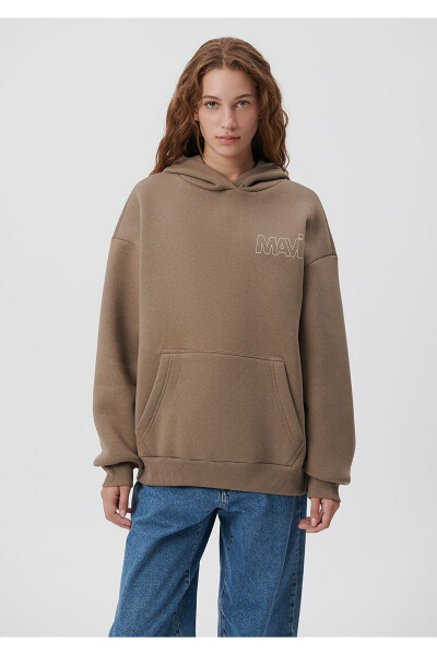 Logo Baskılı Kapüşonlu Kahverengi Sweatshirt 1611604-70380 - 3