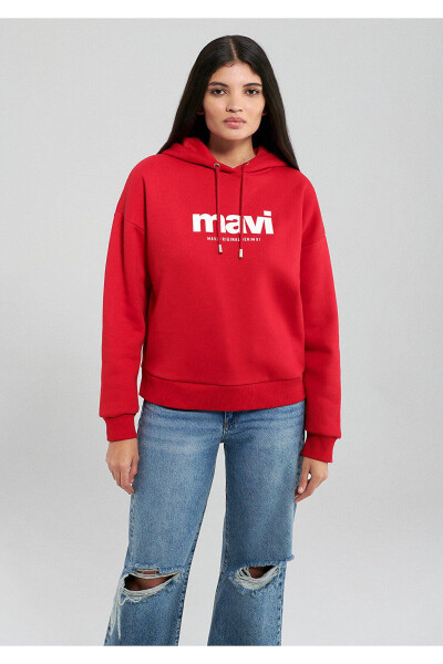 Logo Baskılı Kapüşonlu Kırmızı Sweatshirt 168334-35476 - 21