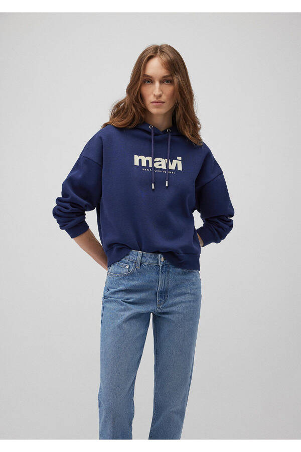 Logo Baskılı Kapüşonlu Lacivert Sweatshirt 168334-70488 - 20