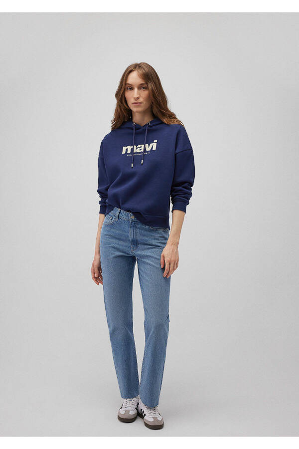 Logo Baskılı Kapüşonlu Lacivert Sweatshirt 168334-70488 - 1