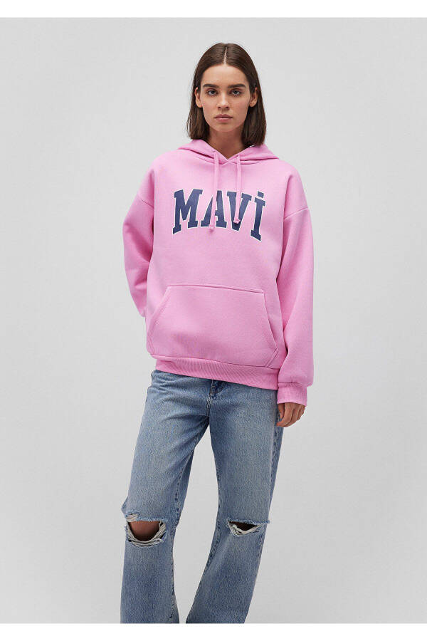 Logo Baskılı Kapüşonlu Pembe Sweatshirt 1600361-71038 - 2