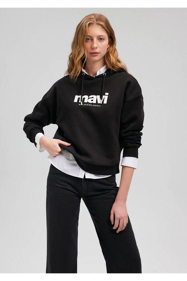 Logo Baskılı Kapüşonlu Siyah Sweatshirt 168334-900 - 20