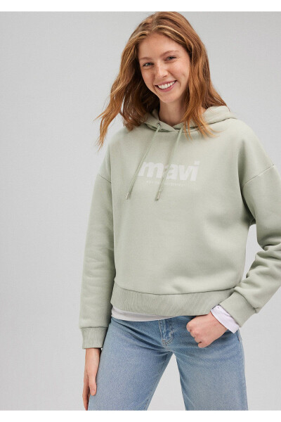 Logo Baskılı Kapüşonlu Yeşil Sweatshirt 168334-71464 - 1