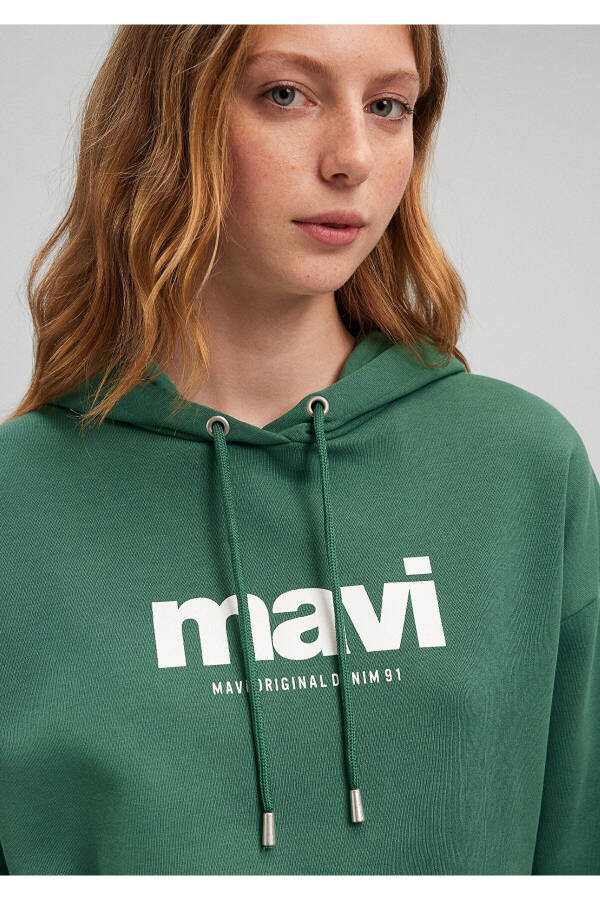 Logo Baskılı Kapüşonlu Yeşil Sweatshirt 168334-71874 - 17