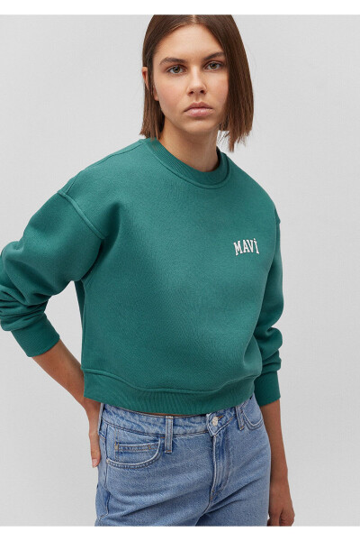 Logo Baskılı Yeşil Crop Sweatshirt 1611601-71874 - 19