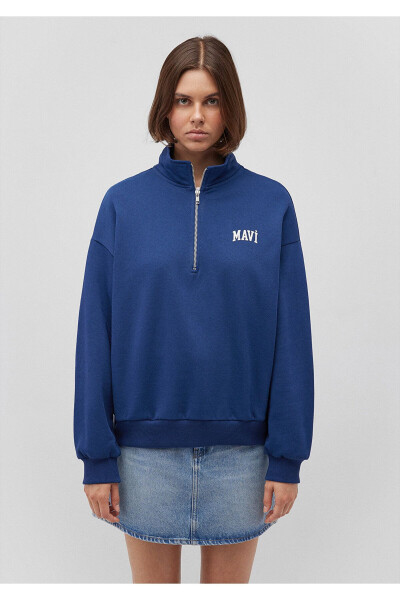 Logo Printed Half-Zip Navy Sweatshirt 1s10179-82625 - 21