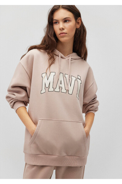 Logo Printed Hooded Beige Sweatshirt 1600361-70043 - 20