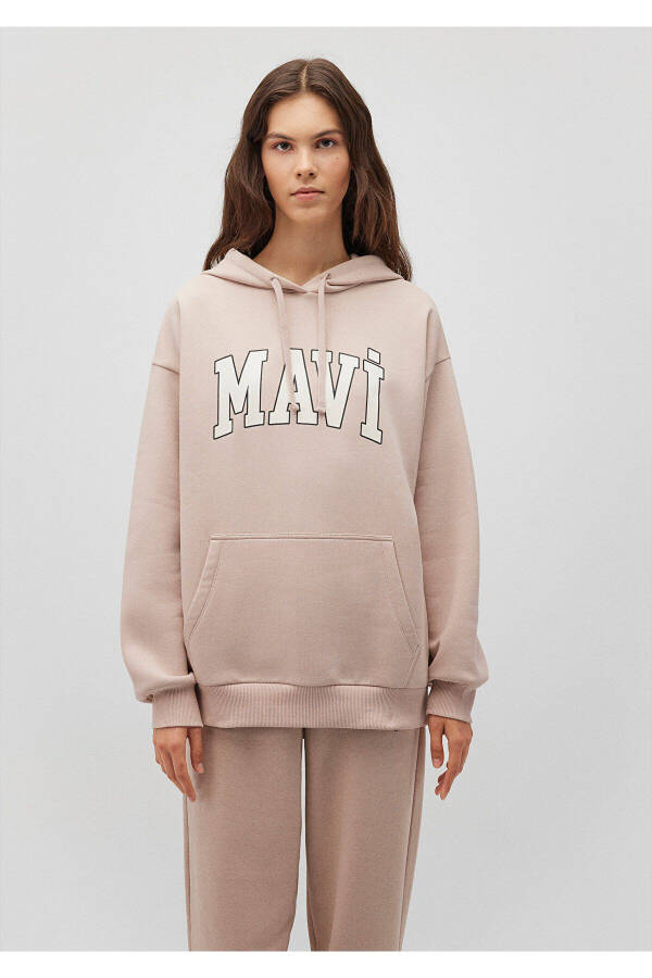 Logo Printed Hooded Beige Sweatshirt 1600361-70043 - 21