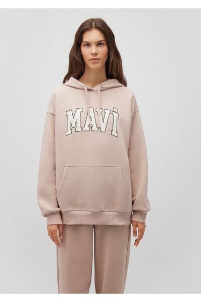 Logo Printed Hooded Beige Sweatshirt 1600361-70043 - 15