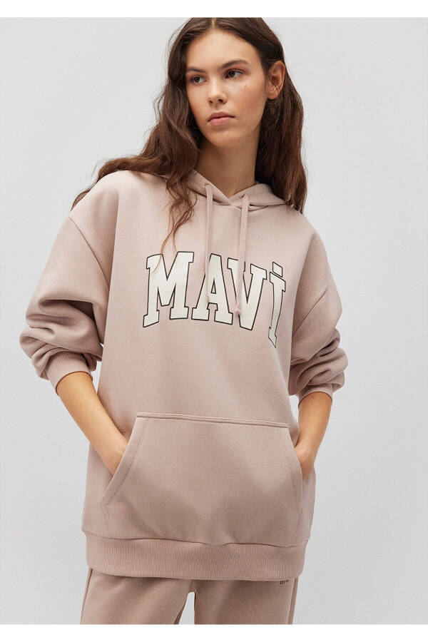 Logo Printed Hooded Beige Sweatshirt 1600361-70043 - 8