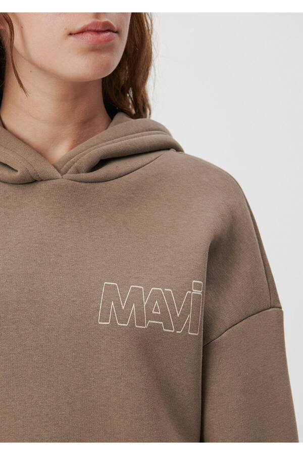 Logo Printed Hooded Brown Sweatshirt 1611604-70380 - 5