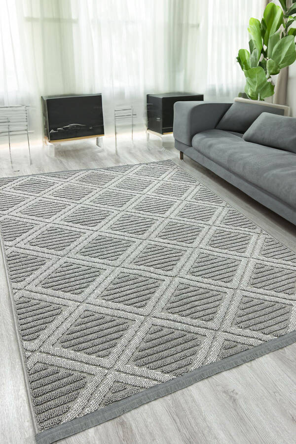 Lola Scandinavian Woven Boucle Grey Modern Non-Slip Living Room Rug Kitchen Rug Hallway Rug Runner - 1