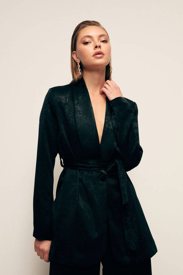 Long Belted Coat - BLACK - 4