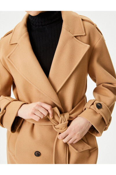 Long, belted, pocketed, double-breasted coat - 5