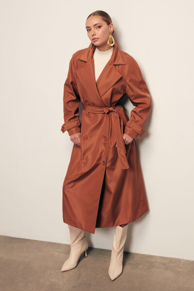 Long Belted Trench Coat - Camel - 1