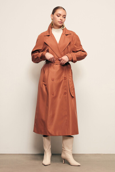 Long Belted Trench Coat - Camel - 2