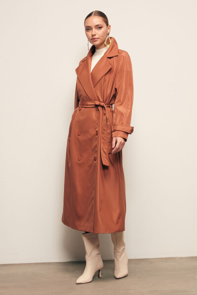 Long Belted Trench Coat - Camel - 4